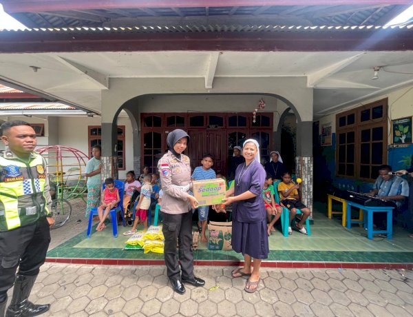 Satlantas Polresta Kupang Kota Gelar Jumat Berbagi, Tebar Kepedulian di Panti Asuhan Bakti Luhur.