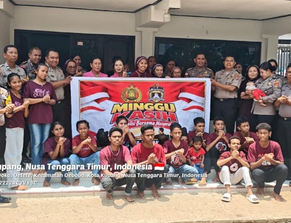 Minggu Kasih, Bhabinkamtibmas Oetete Dampingi Kapolresta Kupang Kota Berbagi Kasih di Panti Asuhan Guardian Holy Angel.