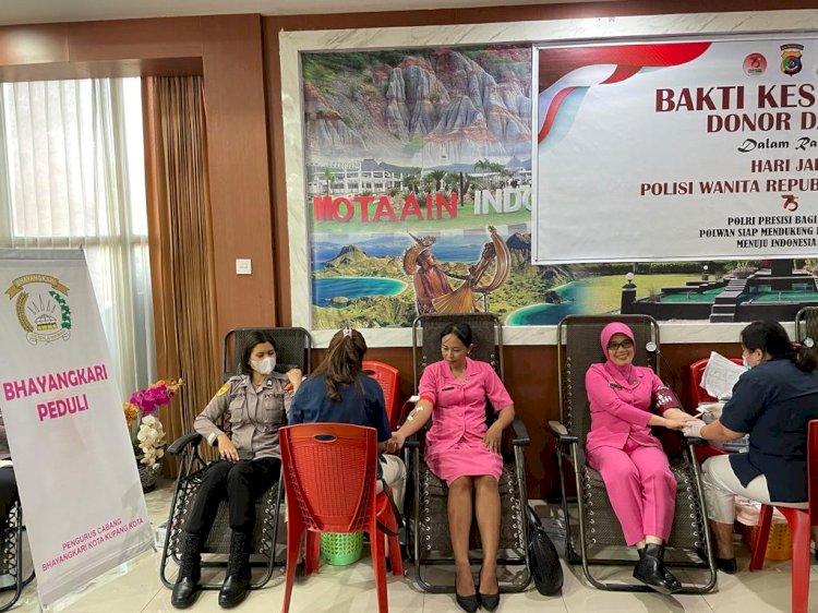 Sambut Hari Jadi Polwan ke-75, Personel Polwan Polresta Kupang Kota Ikut Kegiatan Donor Darah