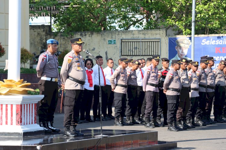 Pimpin Apel Senin Pagi, Kapolresta Berikan Apresiasi Atas Gerak Cepat Anggota Tangkap Pelaku Pembunuhan Penjual Semangka di Kelapa Lima.