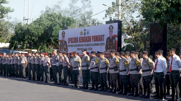 Kapolresta Kupang Kota Pimpin Upacara Kenaikan Pangkat 66 Personel Periode 1 Juli 2026.