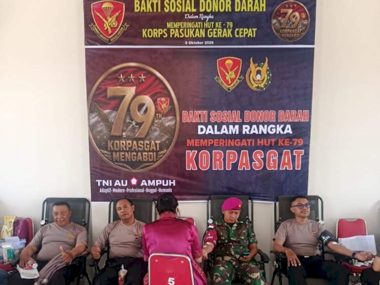 Sinergitas TNI-Polri dan Wujud Kepedulian Sosial, Personel Polsek Maulafa Donor Darah HUT ke-79 KORPASGAT di Lanud El Tari Kupang.